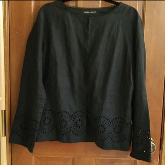 70. Laura Ashley jacket, collar-less black linen, laser cut, EUC - Picture 5 of 11